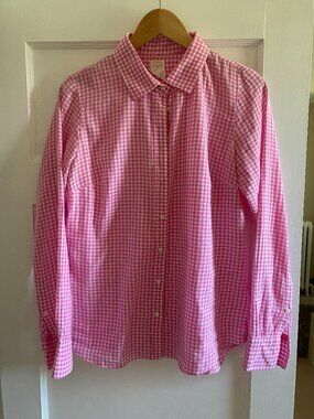 J Crew pink checked blouse, size 6